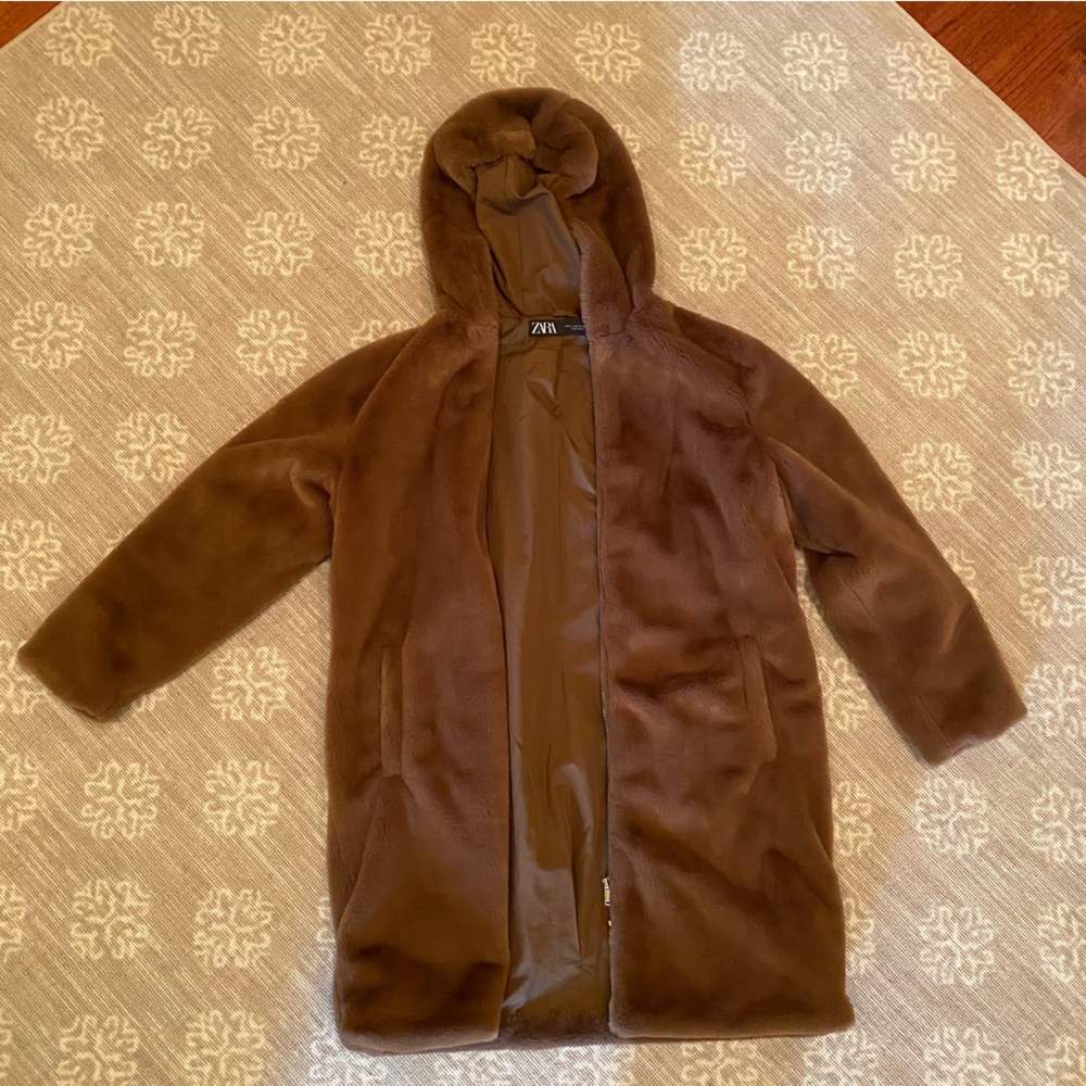 Zara Faux Fur Coat w/ Hood